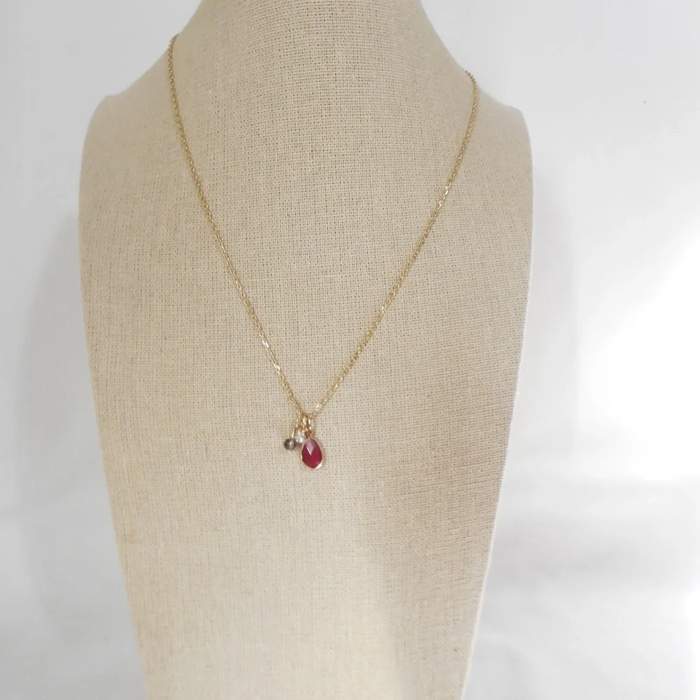 Gold Tone Red Stone Charm Necklace - Picture 4 of 4